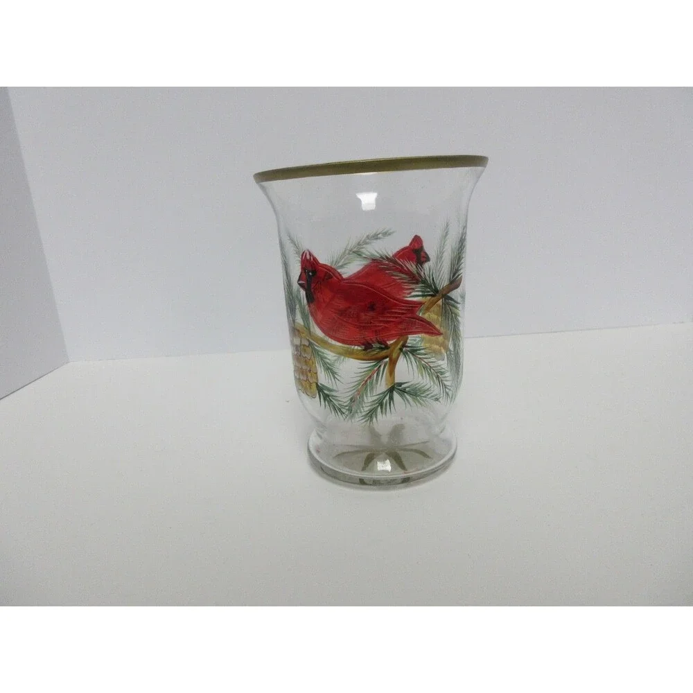 Celebrations Holiday Cardinal 6” Hurricane Tealight Candle Holder W/Box